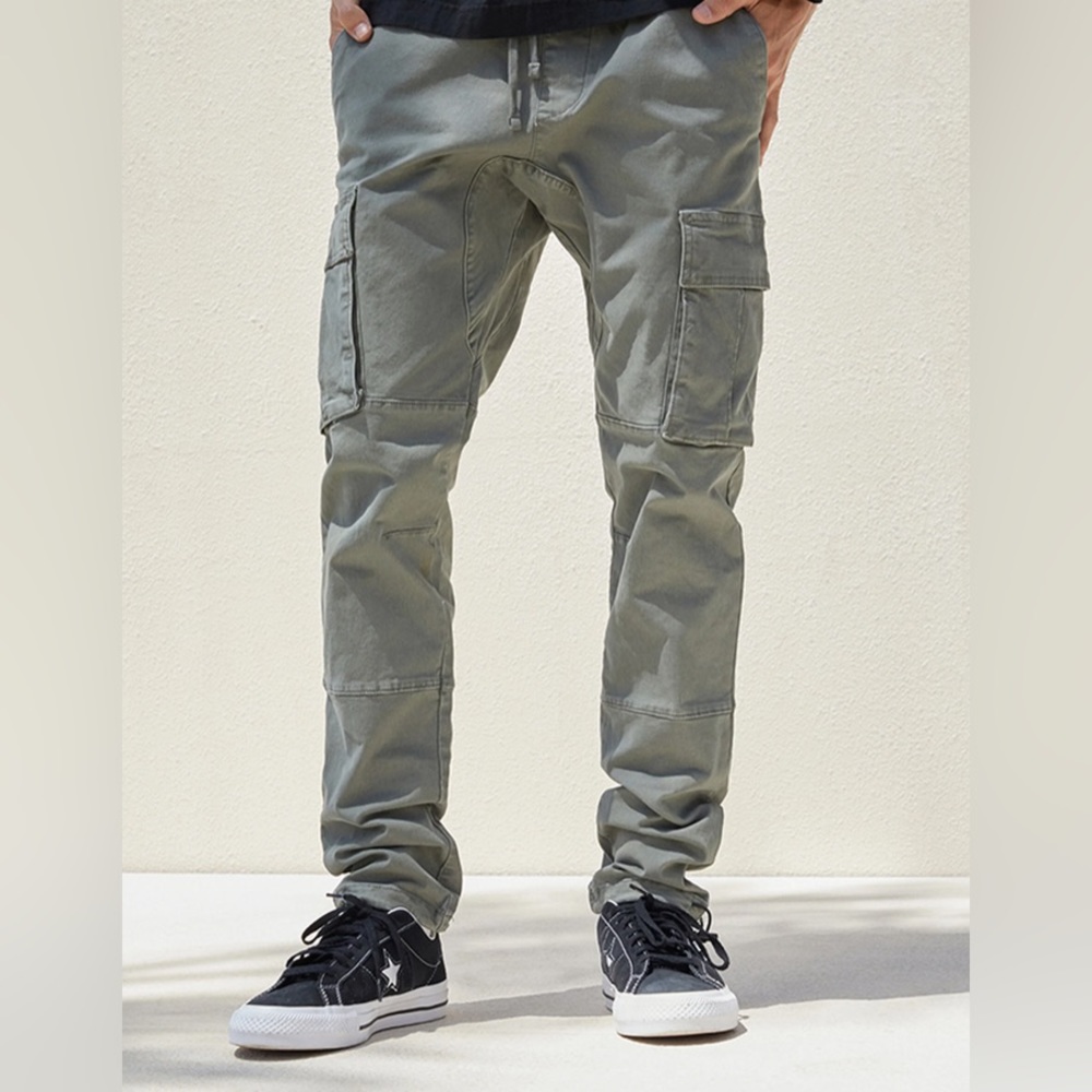 Stretch Canvas Olive Slim Cargo Pants